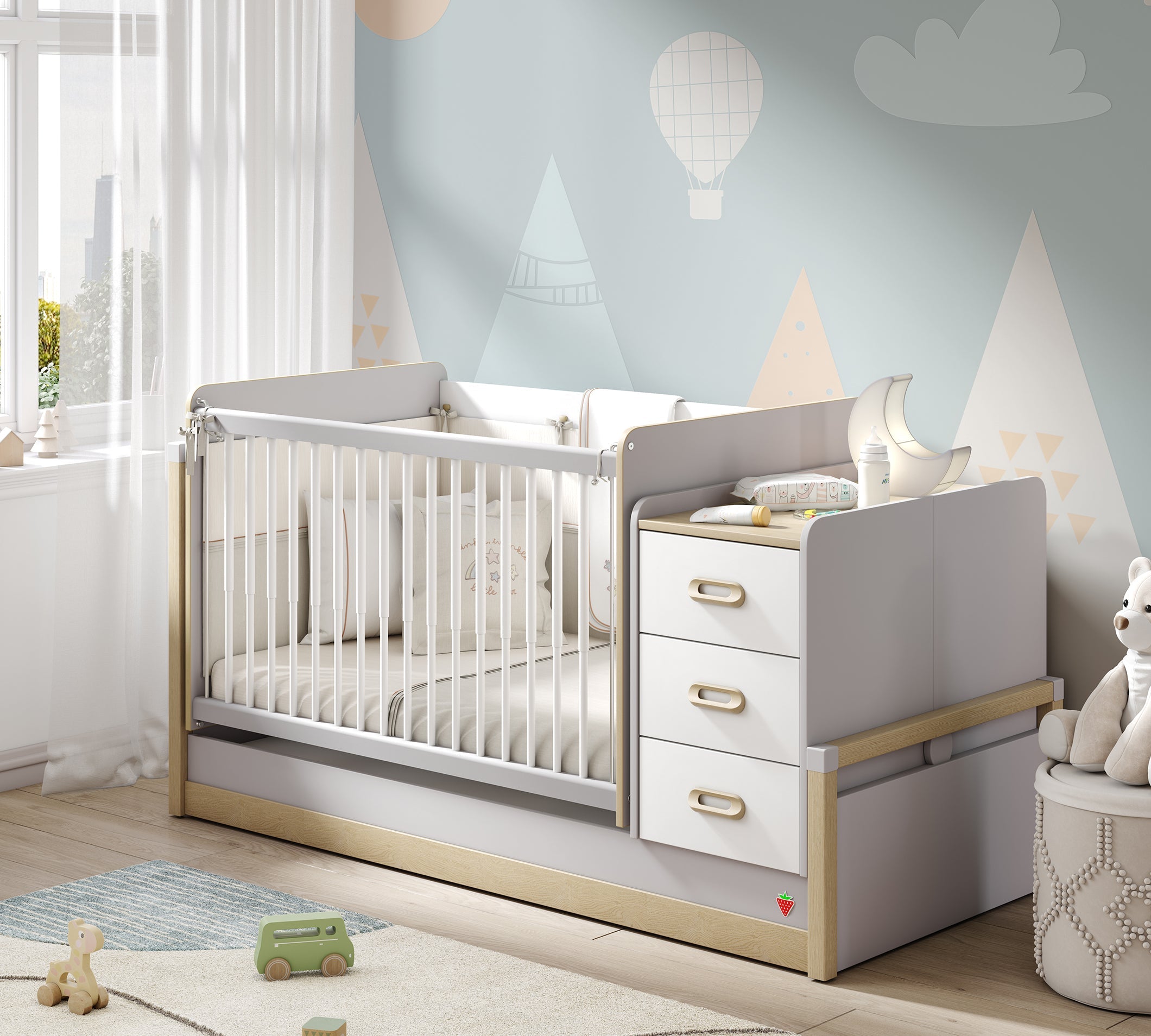 Baby Mino Swinging-Convertible Baby Bed (70x115-70x160 cm