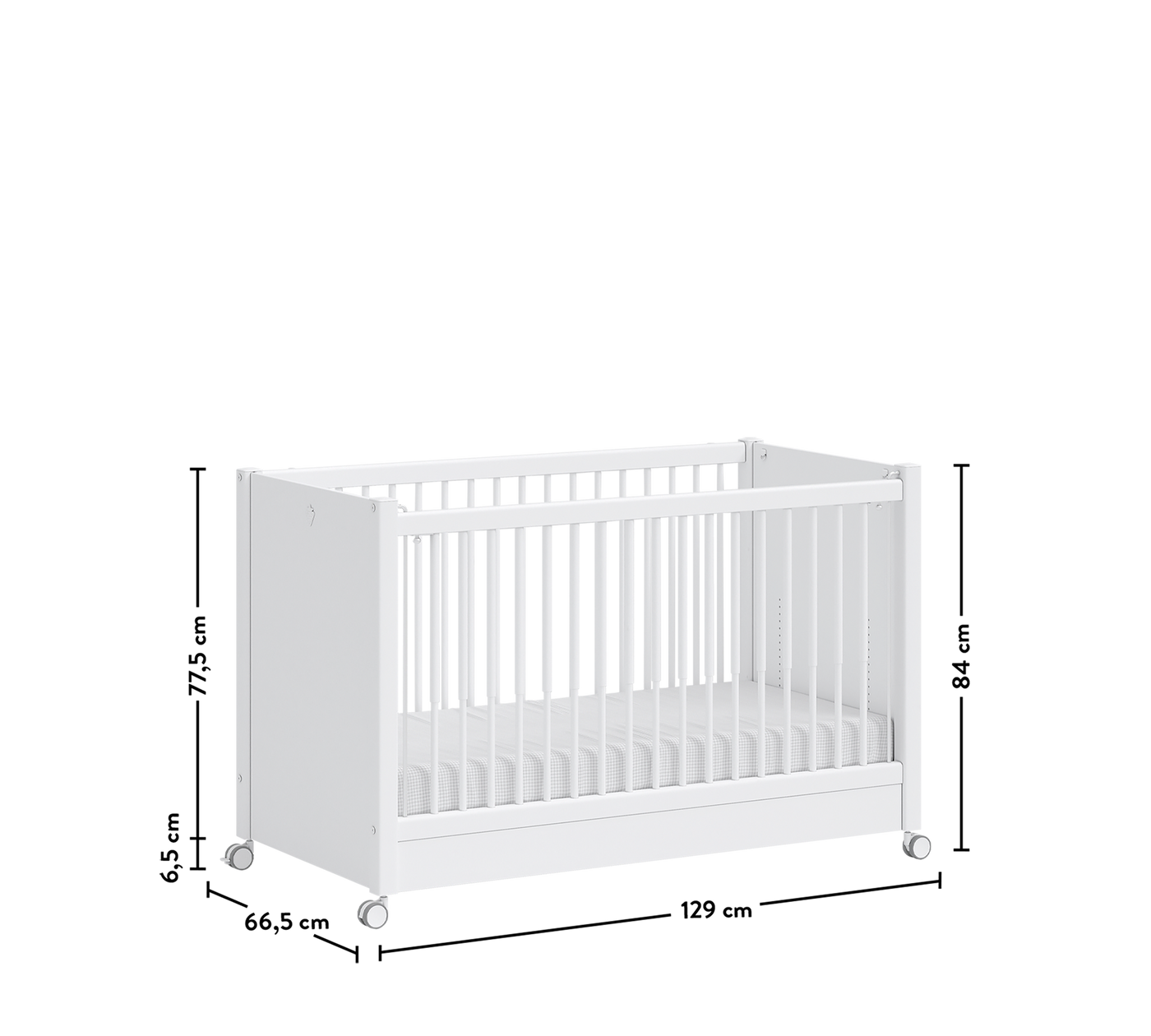 BABY BED WHITE НА КОЛЕСАХ (60x120 см)