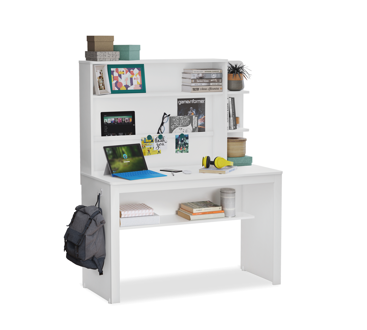 Line Study Desk With Unit White