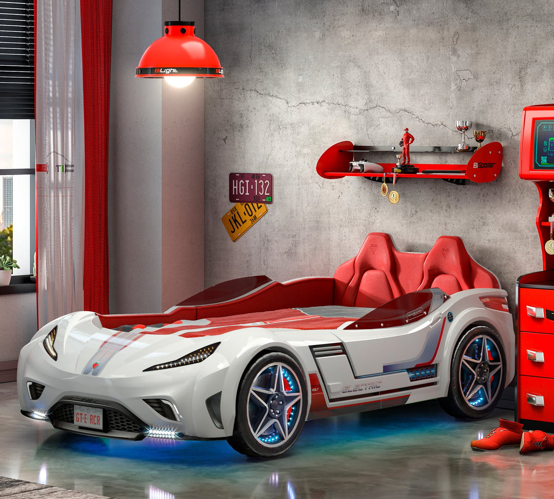 車型キッズ用ベッド CiLEKチレキ レッド SL Racerシリーズ GTS EV Red Twin-Size Race Car Bed, Remote Control, LED