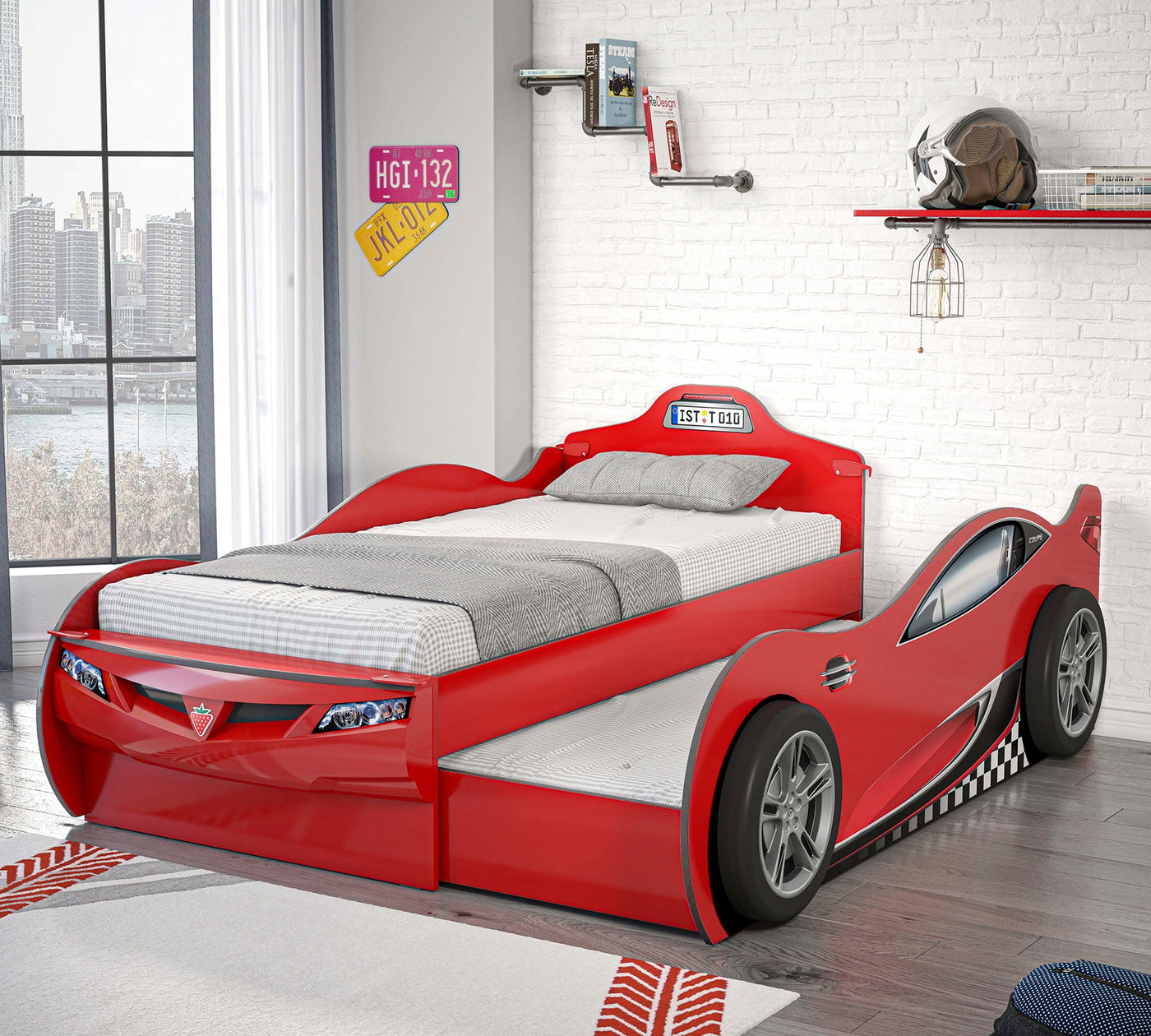 COUPE, سرير سيارة (سرير صديق) (أحمر) (90X190 - 90X180 سم)