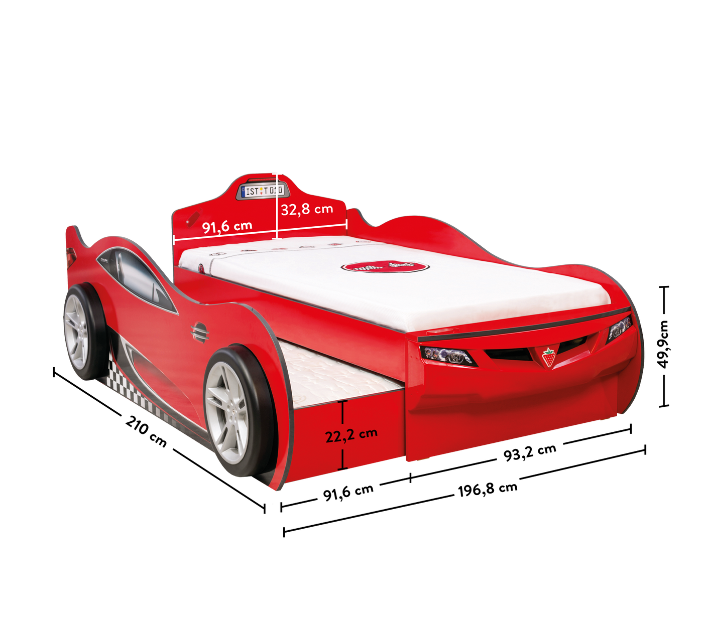 Coupe Autobett mit Ausziehbett (Rot) (90x190 - 90x180 cm)