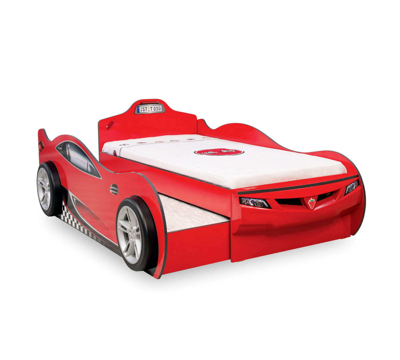 Coupe Autobett mit Ausziehbett (Rot) (90x190 - 90x180 cm)