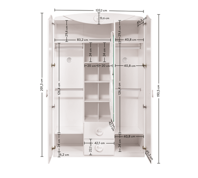 Baby Cotton 3 Doors Wardrobe With Window