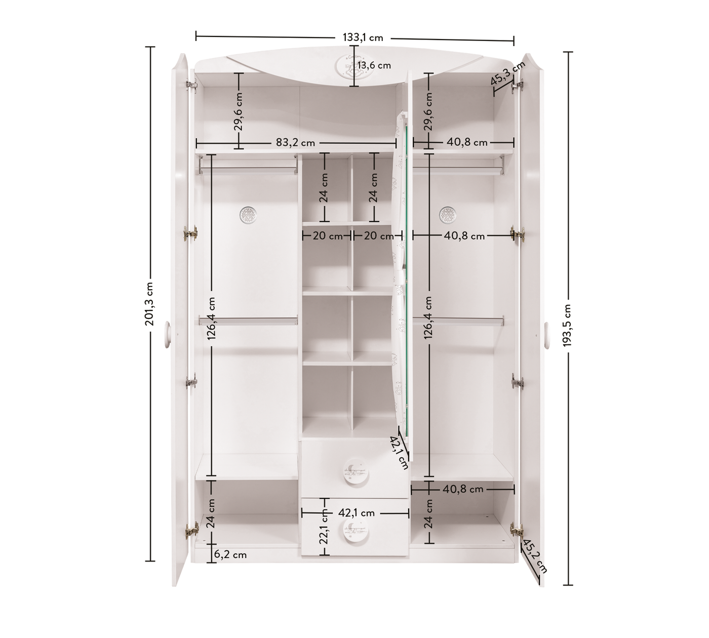 Baby Cotton 3 Doors Wardrobe With Window