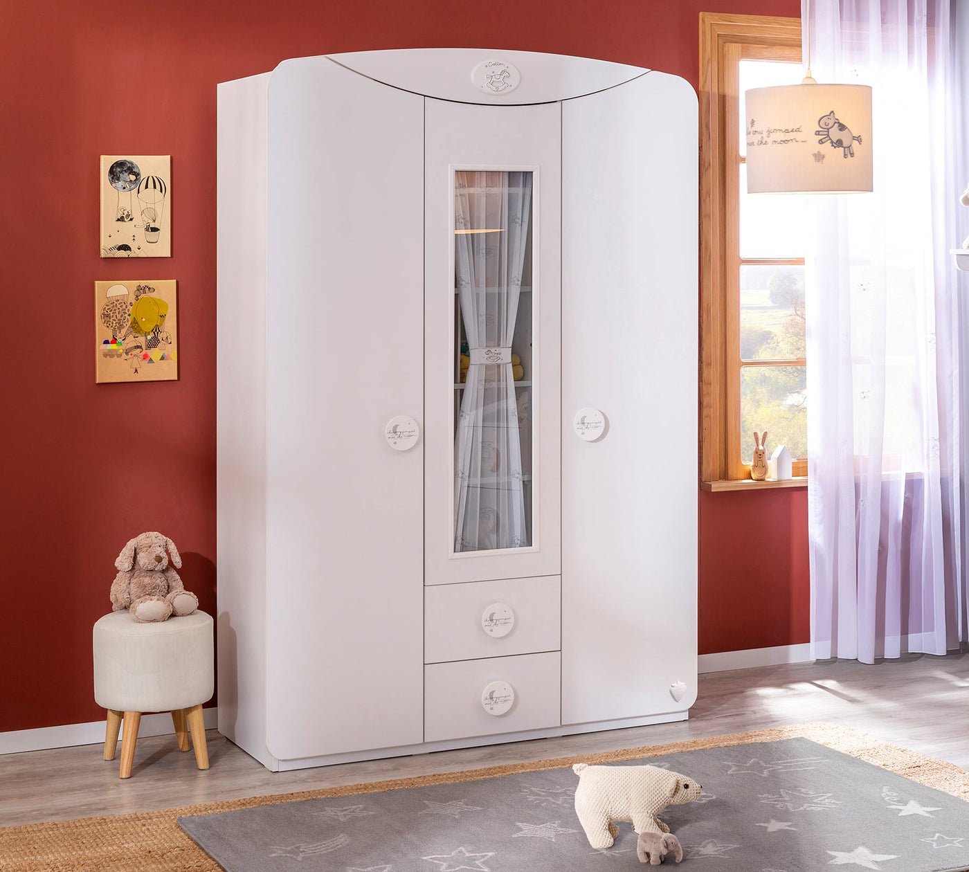 Baby Cotton 3 Doors Wardrobe With Window