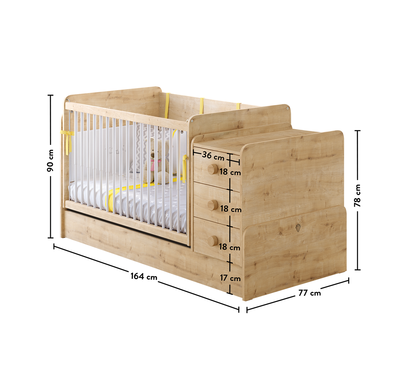 Mocha Swinging-Convertible Baby Bed (70x115-70x160 cm)