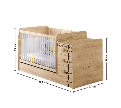 Mocha Swinging-Convertible Baby Bed (70x115-70x160 cm)