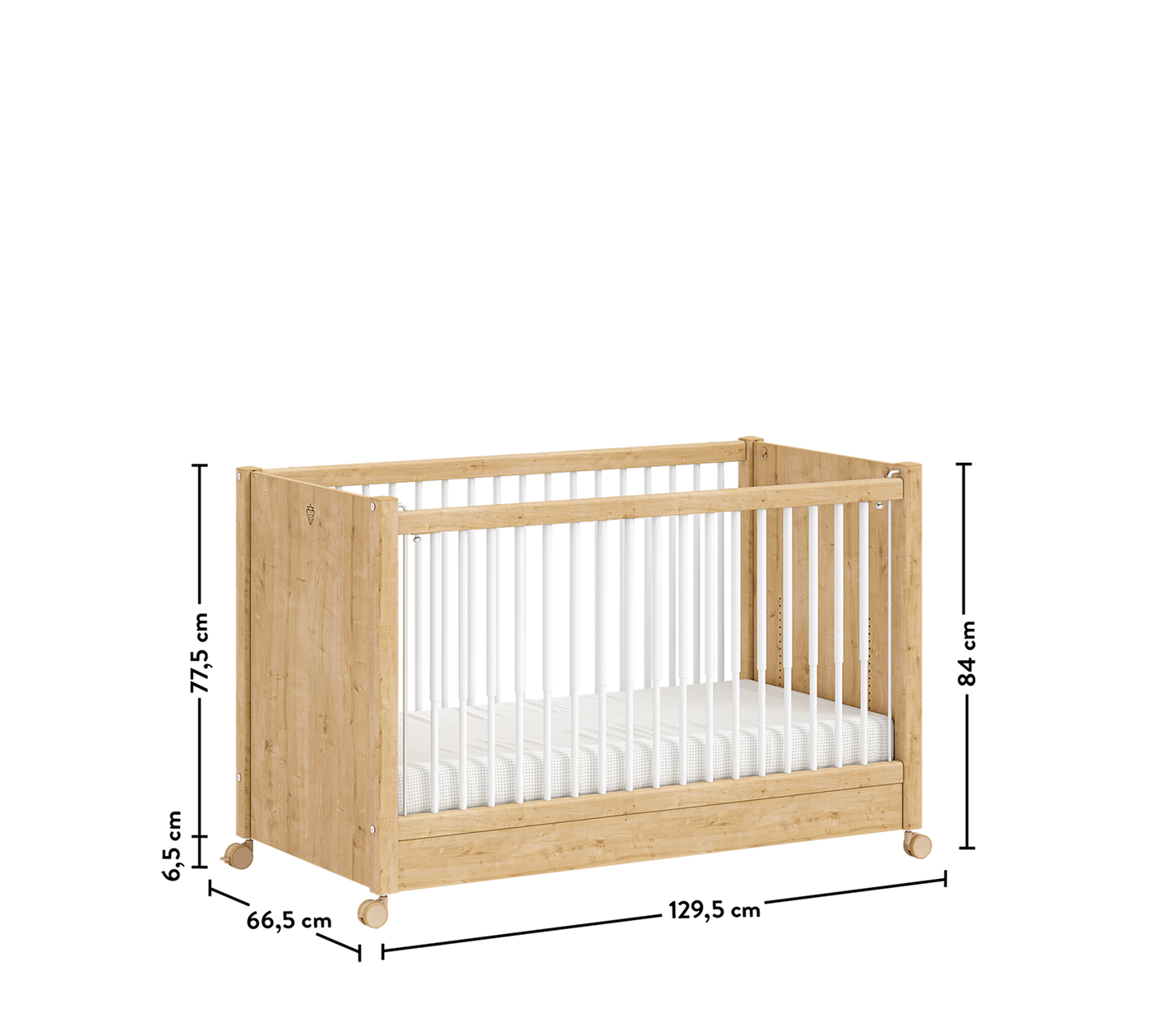 BABY BED OAK НАКОЛЕСАХ (60x120 см)