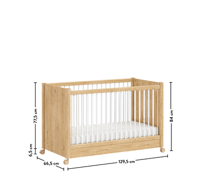 BABY BED OAK НАКОЛЕСАХ (60x120 см)