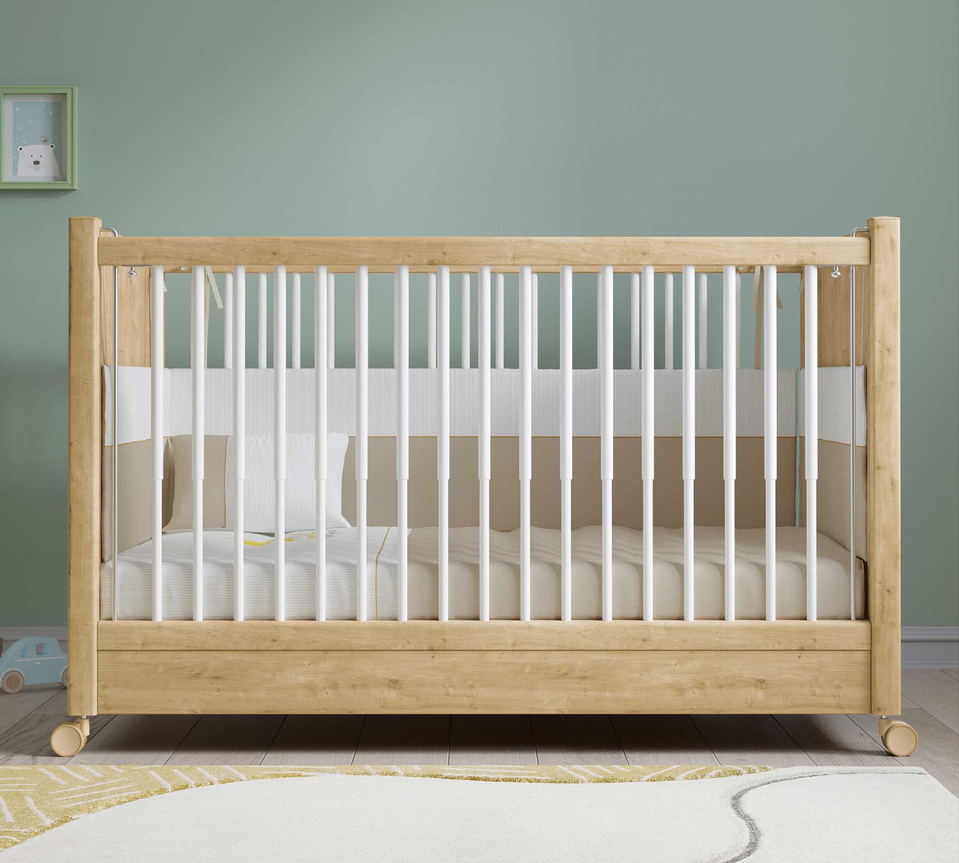 BABY BED OAK НАКОЛЕСАХ (60x120 см)