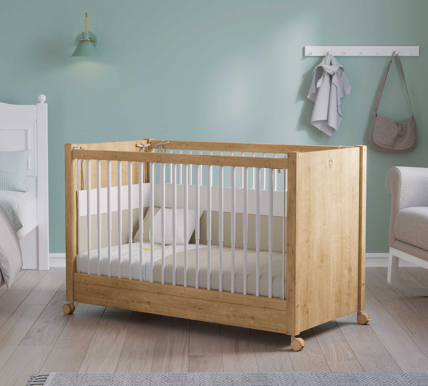 With Wheel Baby Bed Oak (60x120 cm)