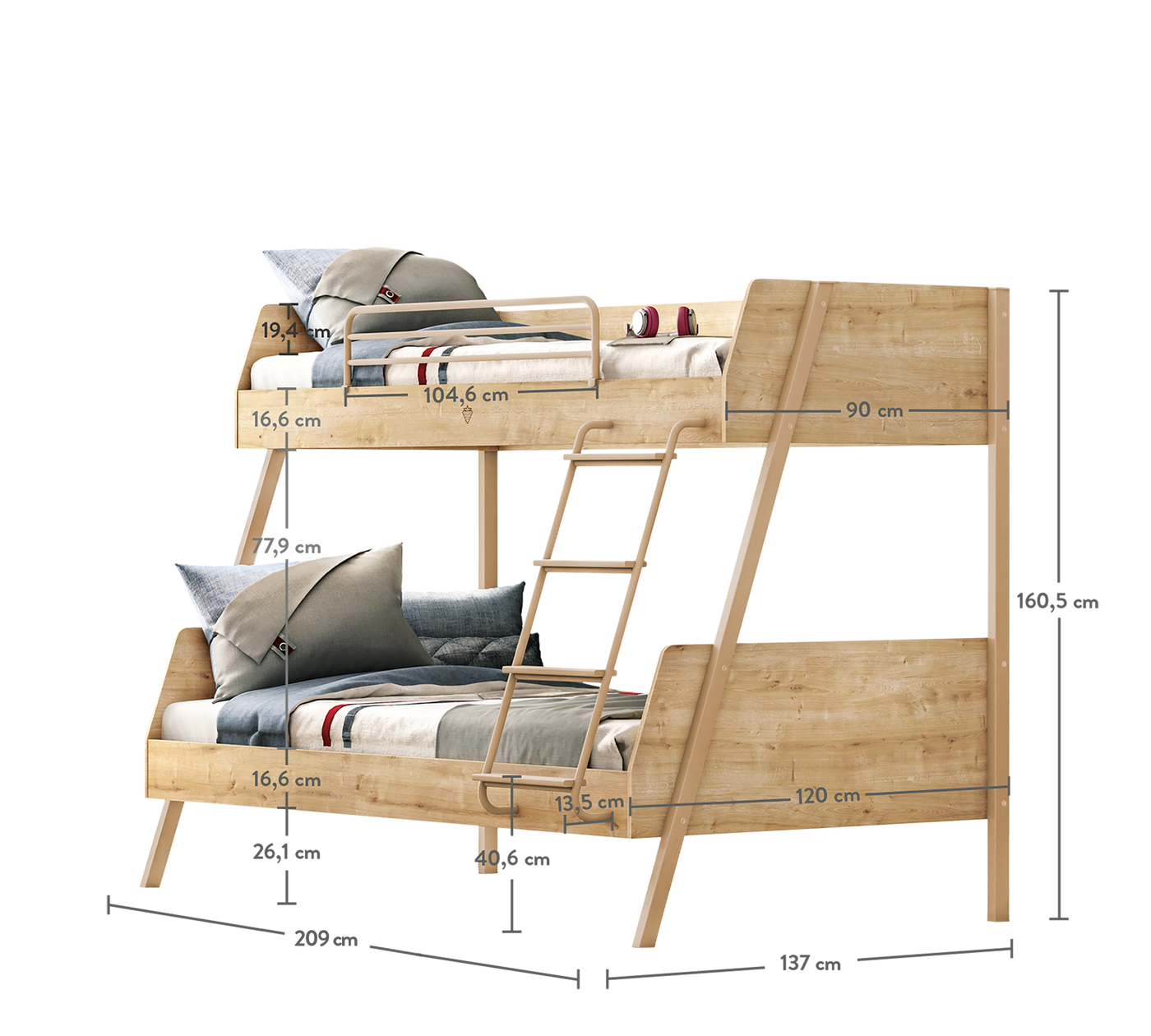 Large Bunk Bed Oak (90x200-120x200 cm)