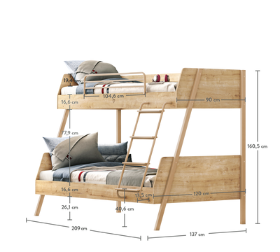 Large Bunk Bed Oak (90x200-120x200 cm)