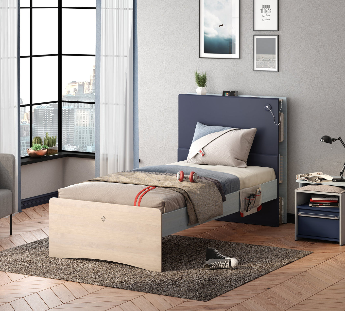 Trio Bed With Bookshelf