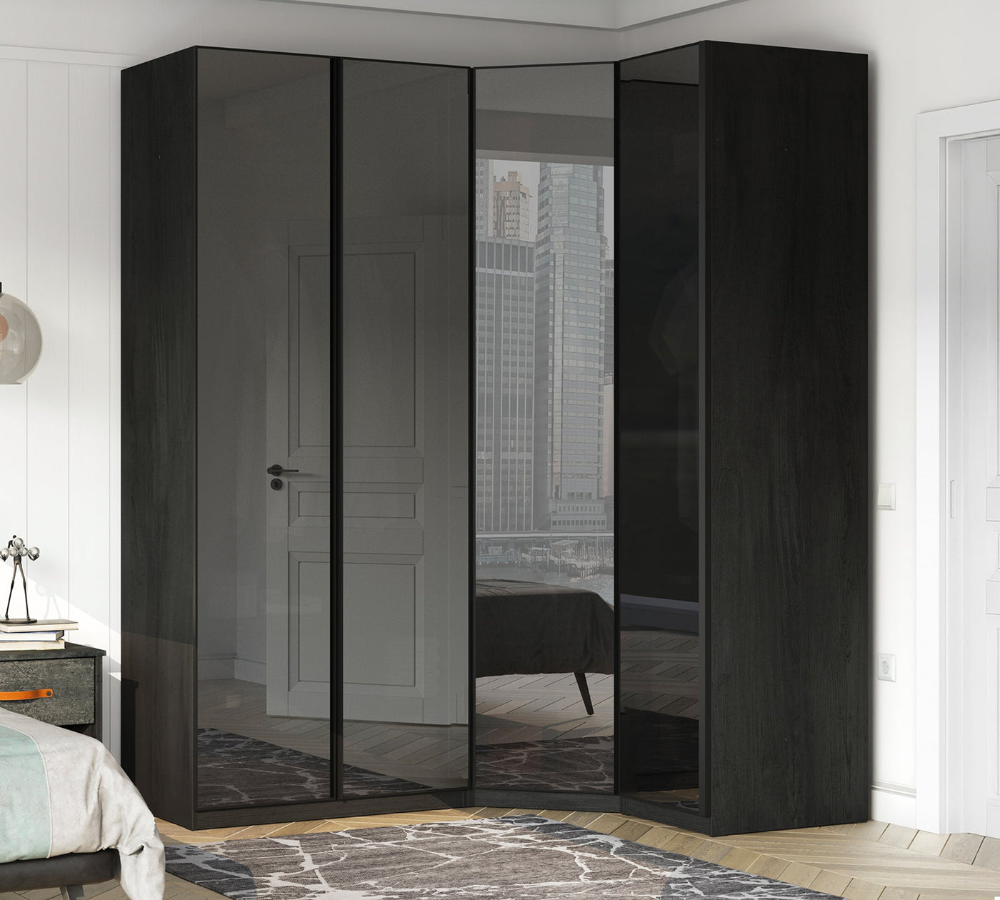 3 Doors Wardrobe Black (Glass Door) – Cilek World