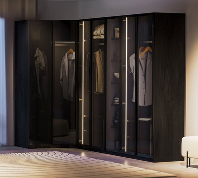 3 Doors Wardrobe Black (Glass Door)
