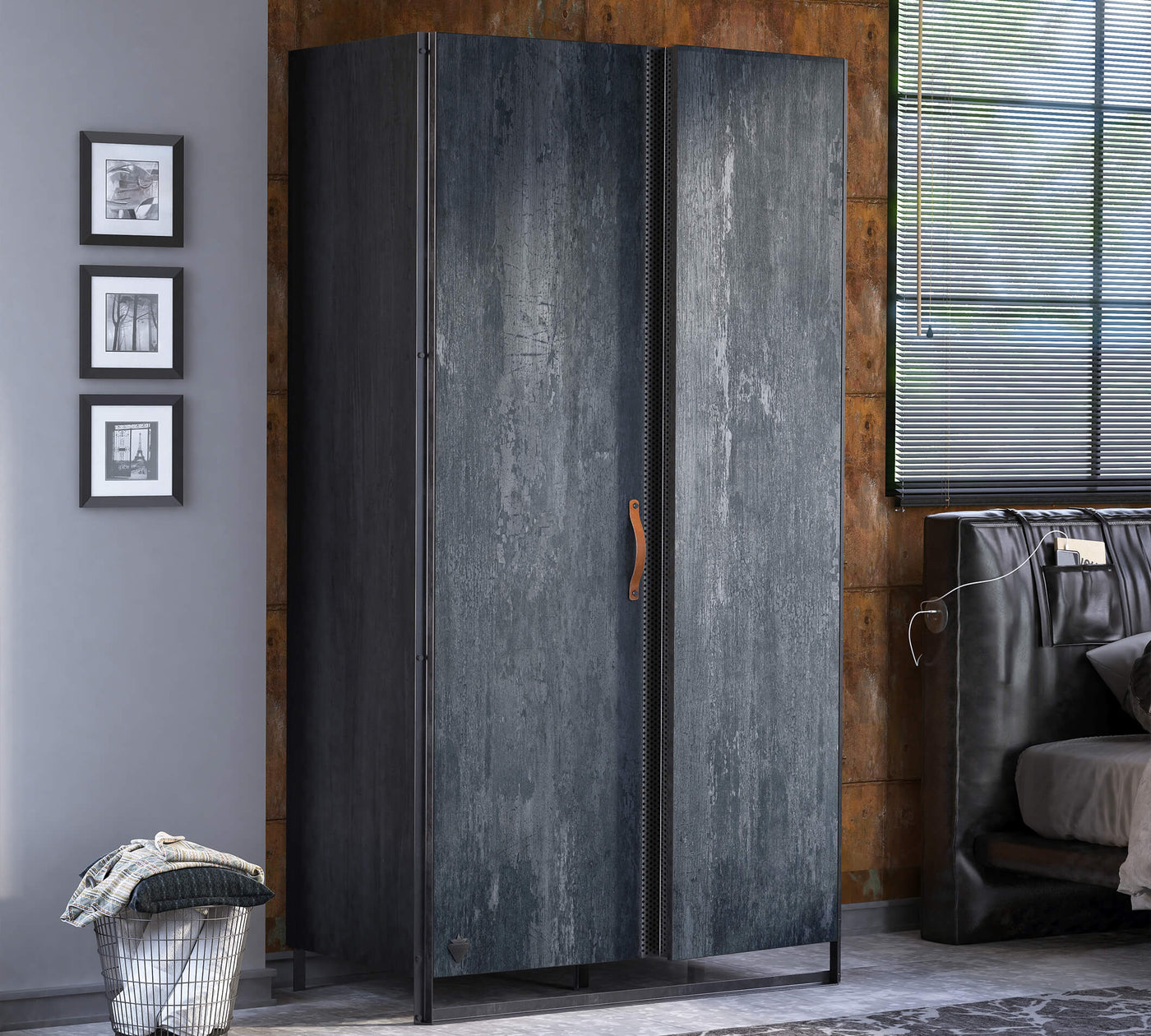 Dark Metal 2 Doors Wardrobe