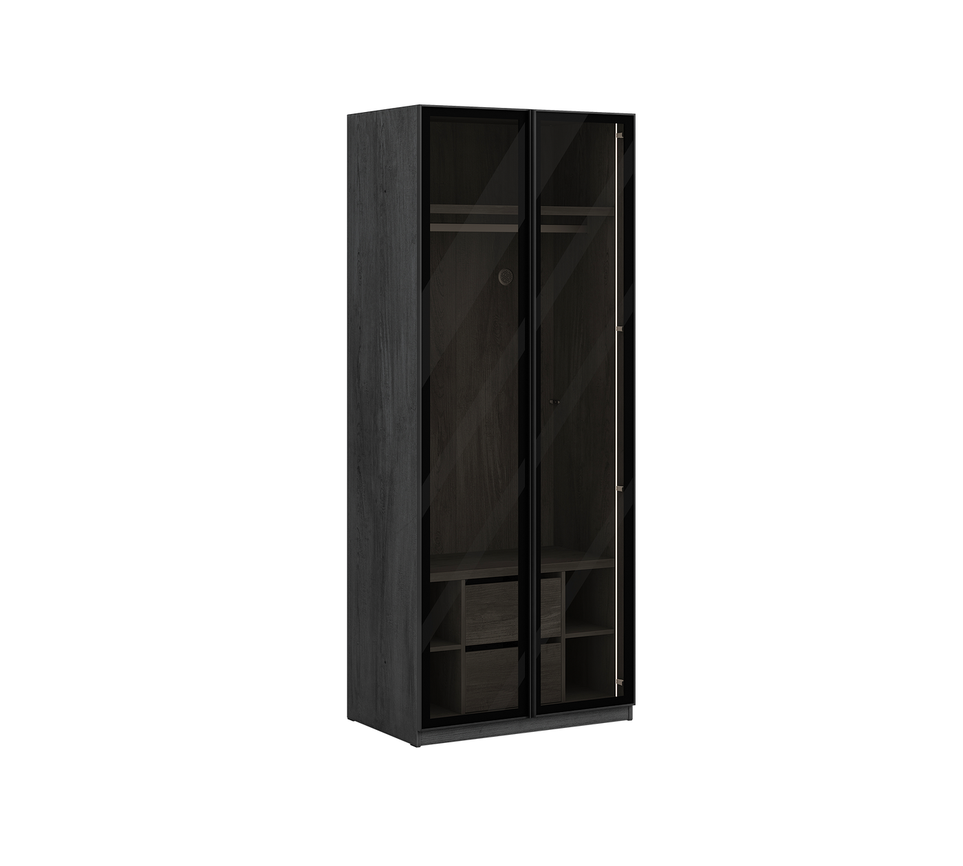 2 Doors Wardrobe Black (Glass Door)