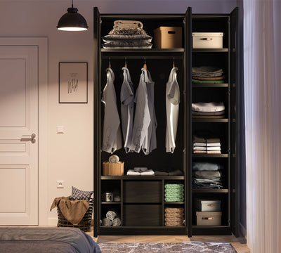 3 Doors Wardrobe Black (Glass Door)