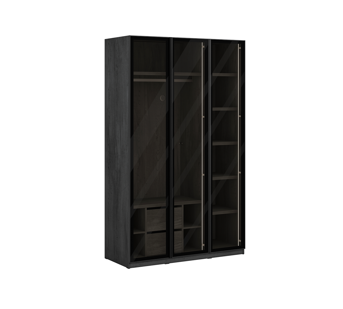3 Doors Wardrobe Black (Glass Door)