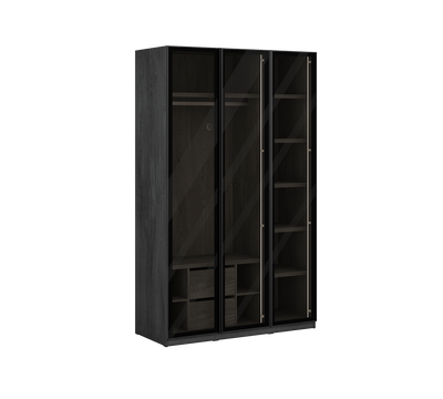 3 Doors Wardrobe Black (Glass Door)