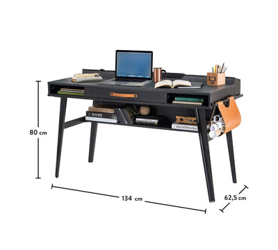 Dark Metal Study Desk With Unit