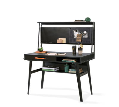 Dark Metal Line Study Desk With Unit