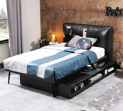 Dark Metal Pull-out Bed With Partitions (90x190 cm)