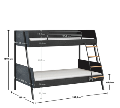 Dark Metal Large Bunk Bed (90x200-120x200 cm)