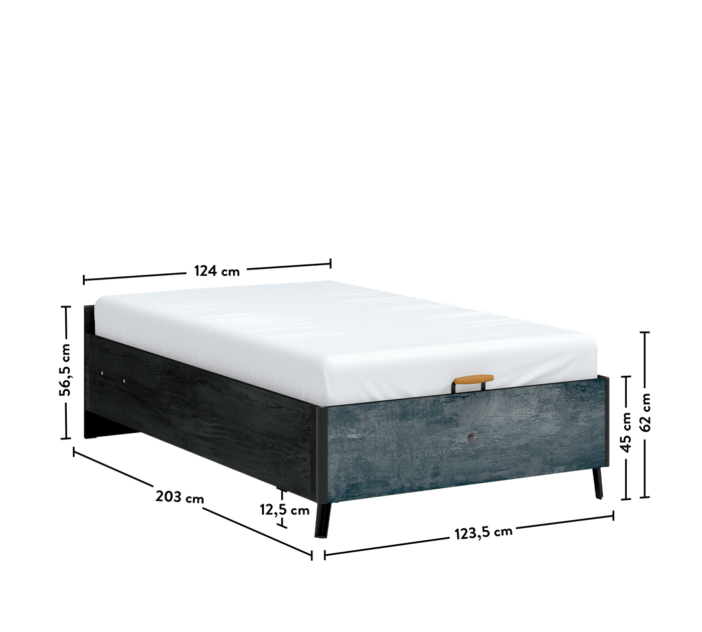 Dark Metal Bed With Base Without Headboard (120x200 cm)