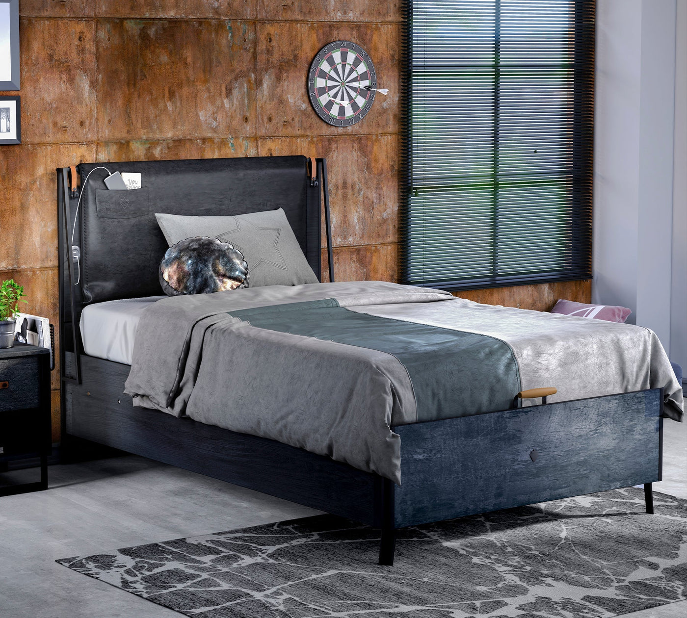 Dark Metal Bed With Base Without Headboard (120x200 cm)