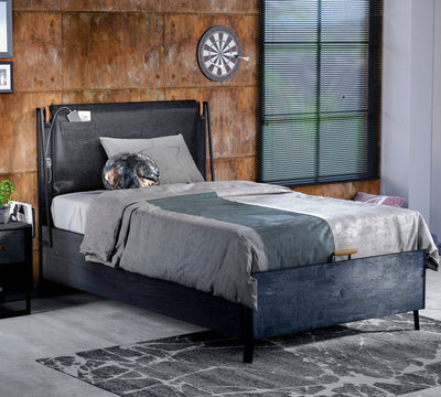 Dark Metal Bed With Base Without Headboard (120x200 cm)