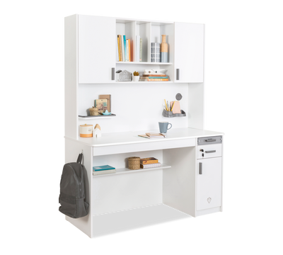 White Large Study Desk With Unit