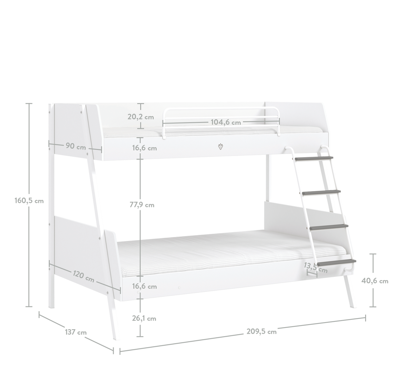 White Large Bunk Bed (90x200-120x200 cm)