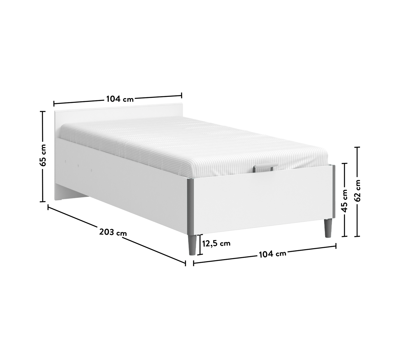 White Başliksiz Bed With Base 100x200cm