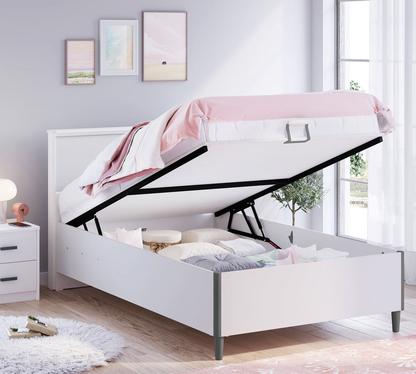 White Headless Bed With Base (100x200 cm)