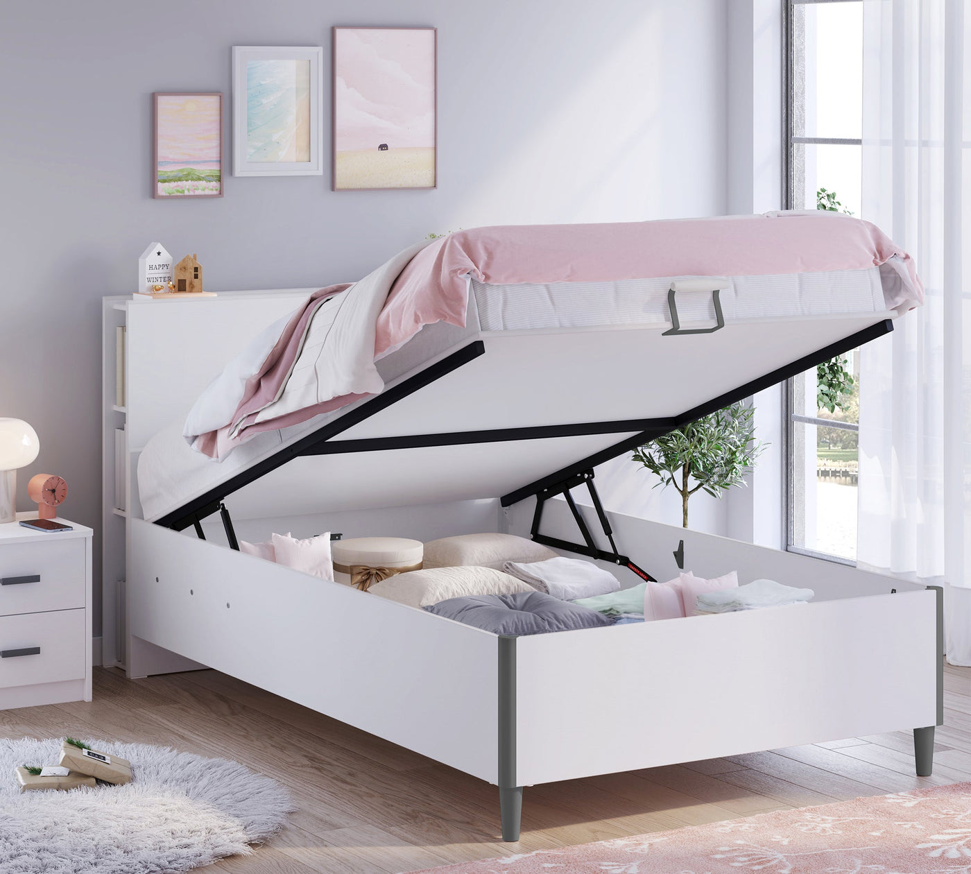 White Headless Bed With Base