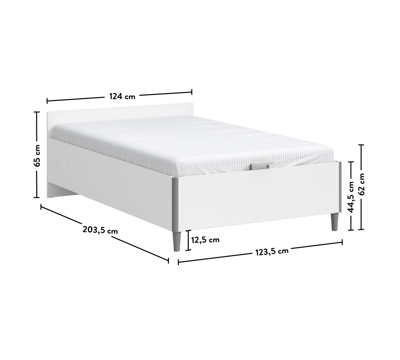 White Headless Bed With Base (120x200 cm)