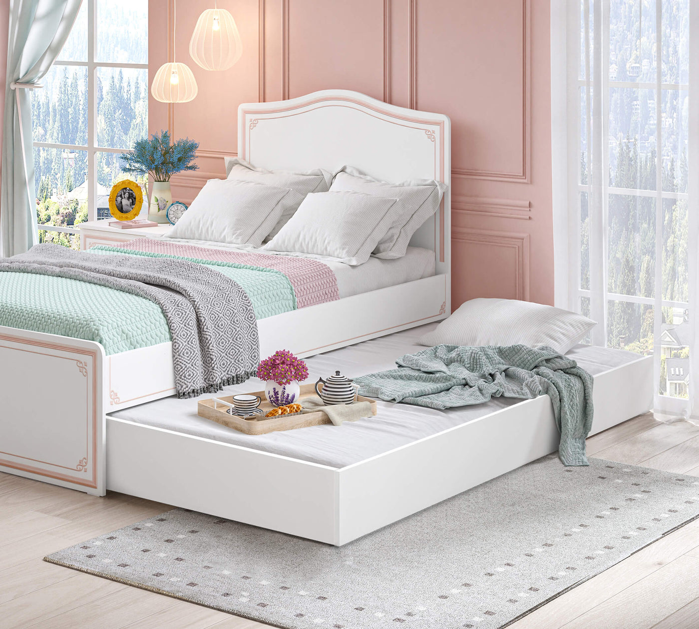 Selena Pink Pull-out Bed (90x190 Cm)