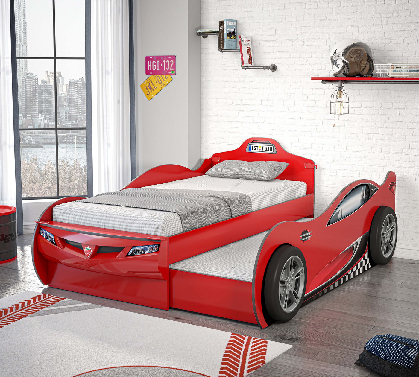 Racecup Autobett mit Ausziehbett (Rot) (90x190 - 90x180 cm)