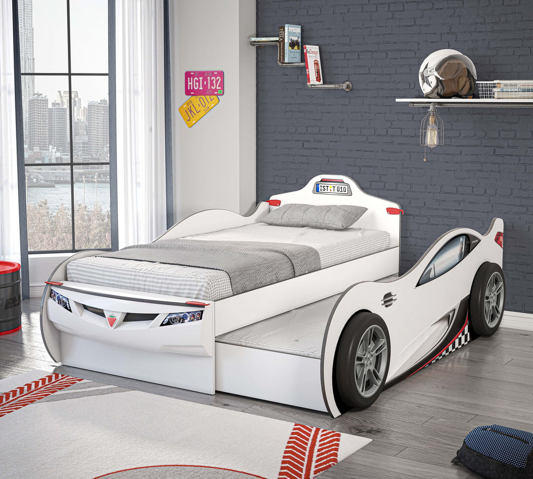 【在庫僅少】 Friend (With Carbed Coupe Bed) cm (90x190-90x180 (White) ベッドフレーム