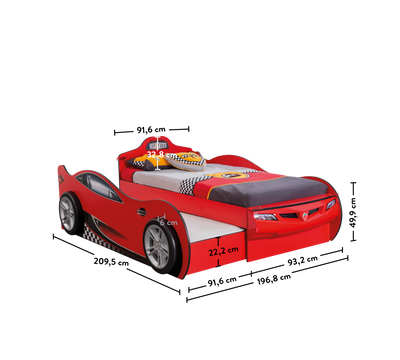 RACECUP, سرير سيارة أحمر (مع سرير صديق) (90X190 - 90X180 سم)