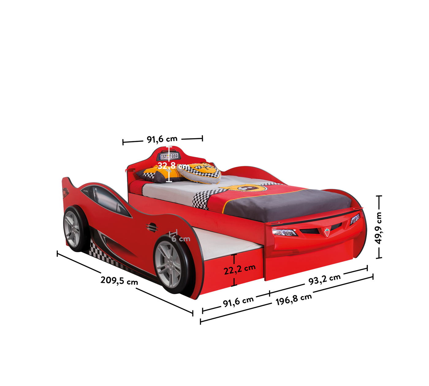 Race Cup Carbed (With Friend Bed) (Red) (90x190 - 90x180 cm)