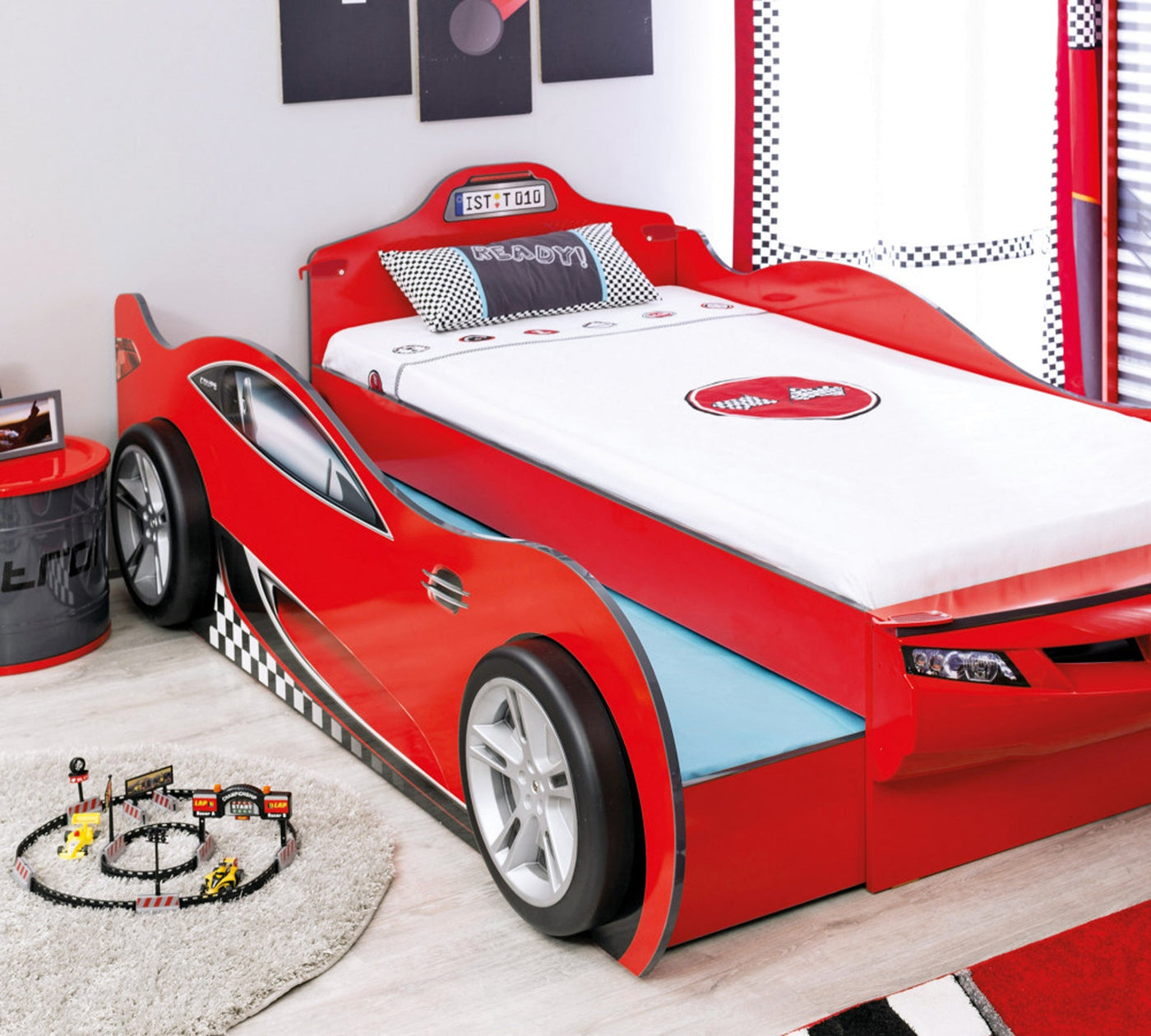 Racecup Autobett mit Ausziehbett (Rot) (90x190 - 90x180 cm)