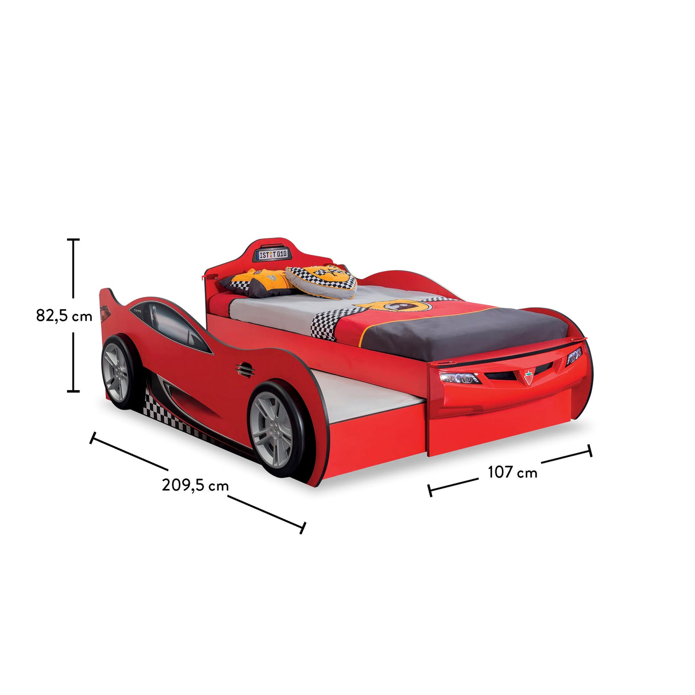 RACECUP, سرير سيارة أحمر (مع سرير صديق) (90X190 - 90X180 سم)