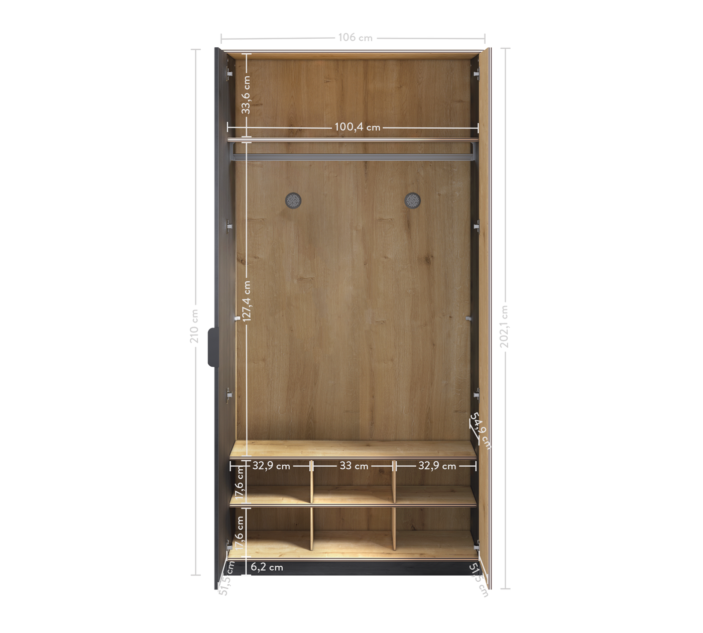 Black 2 Doors Wardrobe