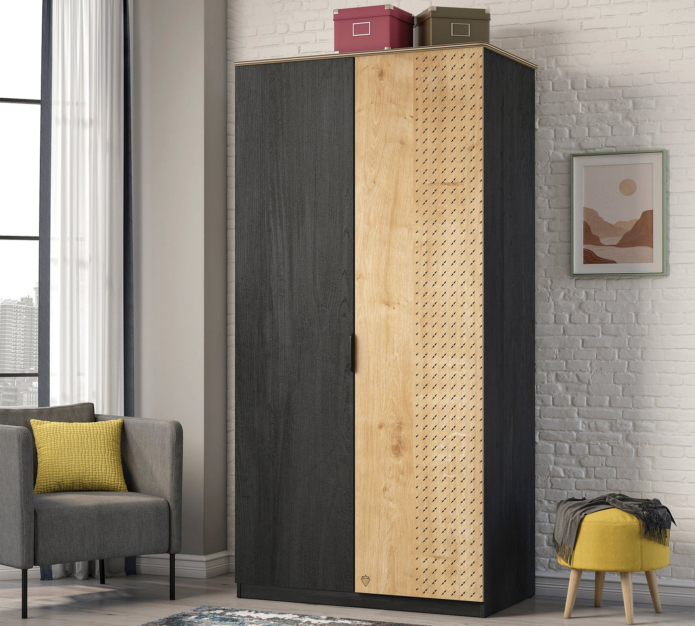 Black 2 Doors Wardrobe