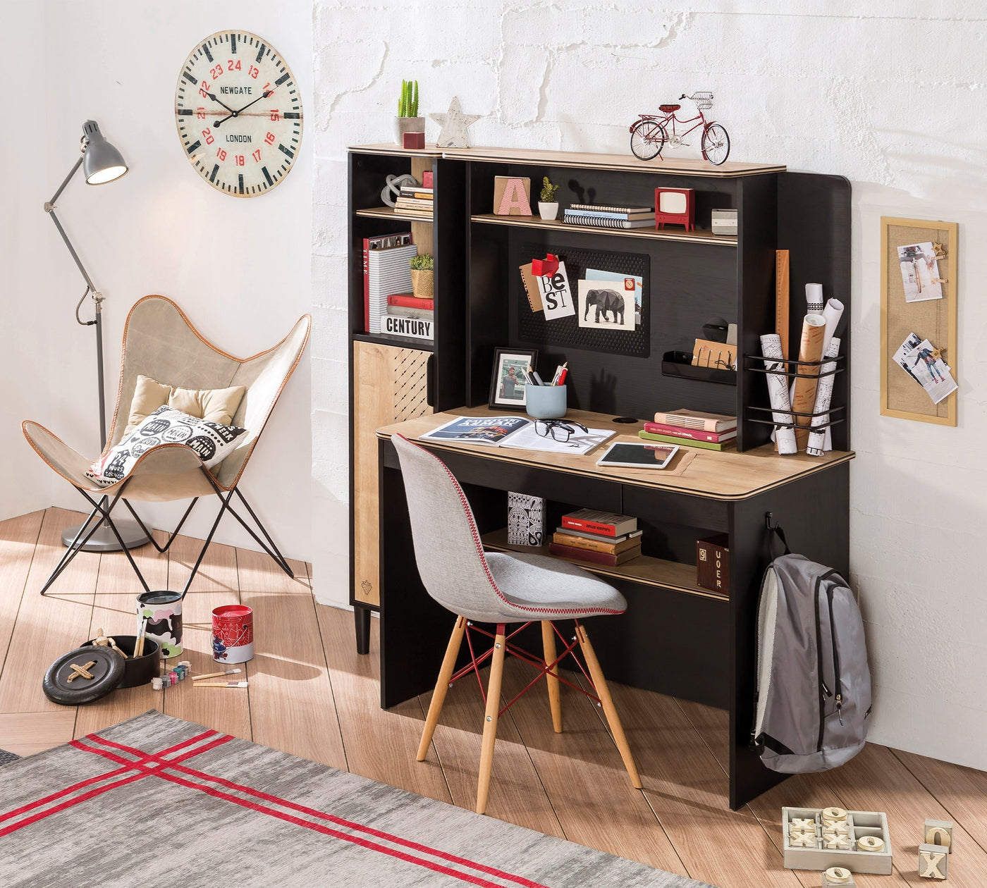 Black Narrow Study Desk With Unit