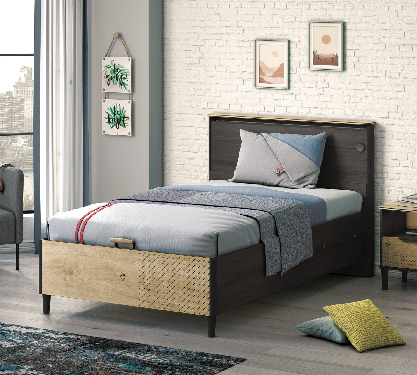 Black Bed With Base Without Headboard (120x200 cm)